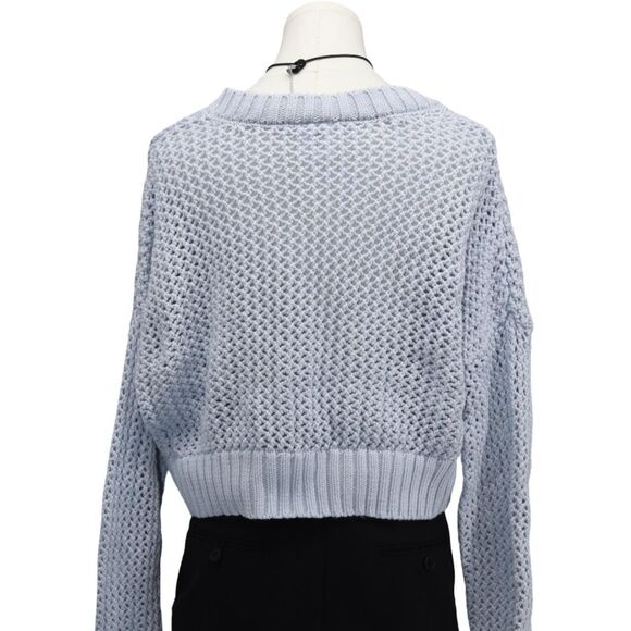 Aerie Light Blue Cropped Open Knit Sweater Soft Girl Cozycore M - Picture 3 of 6